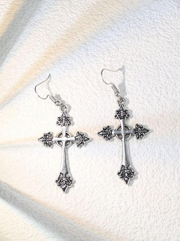 1 Pair Women's Street Trend Gothic Cross Dangle Earrings, Vintage Trendy Drop Earrings, Fashionable Jewelry As Birthday Gift for Girlfriend 2