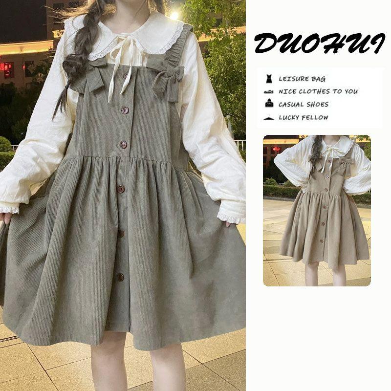 Tie Nơ Một Mảnh Duohui, Phong Cách Preppy Dáng Rộng Vừa Vặn, Dễ Phối Đồ, Dài Trung Bình Cho Nữ, Váy Phù Hợp, Hai Dây 0