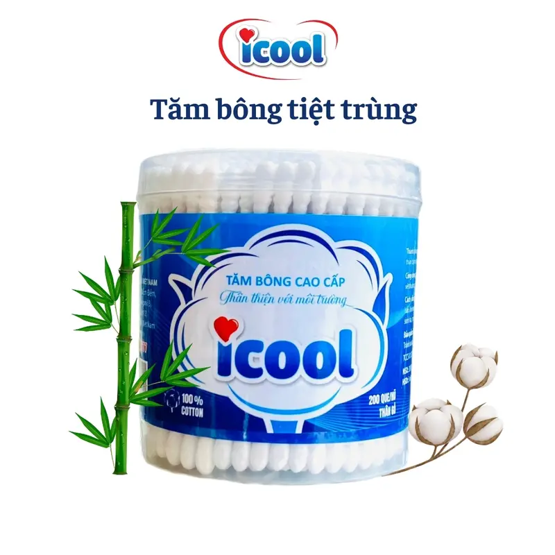 Tăm bông tiệt trùng ICOOL, cao cấp, thân thiện môi trường, chính hãng, người lớn, trẻ em. Cho Bé tămbông 4
