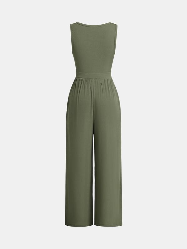 YOZY Solid High Waist Wide Leg Tank Jumpsuit/ Casual Comfort Sleeveless Jumpsuit, Women's Daily Wear for Summer & Autumn 8