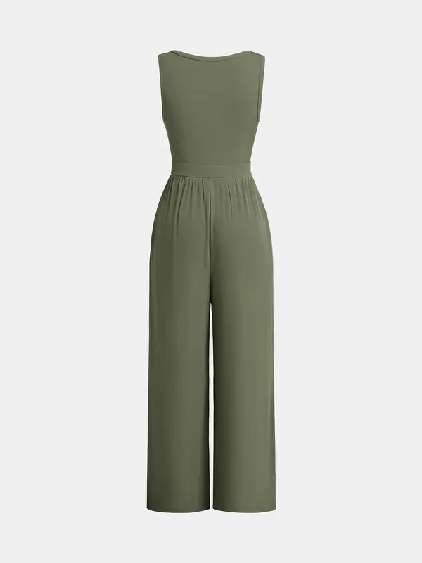 YOZY Solid High Waist Wide Leg Tank Jumpsuit/ Casual Comfort Sleeveless Jumpsuit, Women's Daily Wear for Summer & Autumn 8