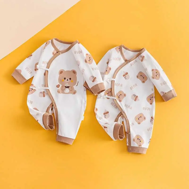 Newborn Baby Rompers Kimono Style Boneless Cartoon Print Boy Clothes Pamas Onesie