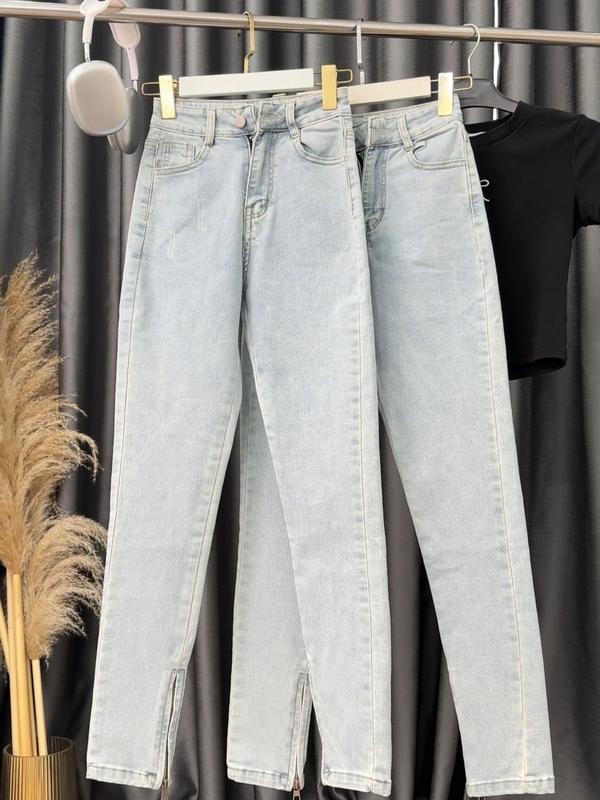 quần jean girl phố ống bó màu xanh bạc Pants Ong Women Ong Women