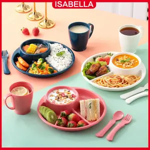 ISABELLA Piring Sarapan Pembagi Camilan / Melengkapi Peralatan Makan Bayi / Peralatan Makan Anak-Anak / Piring Pisah Jepang / Piring Makanan Diet / Set Alat Makan Anak-Anak / Tiga Piring Nasi Terpisah  / Mencakup garpu dan sendok