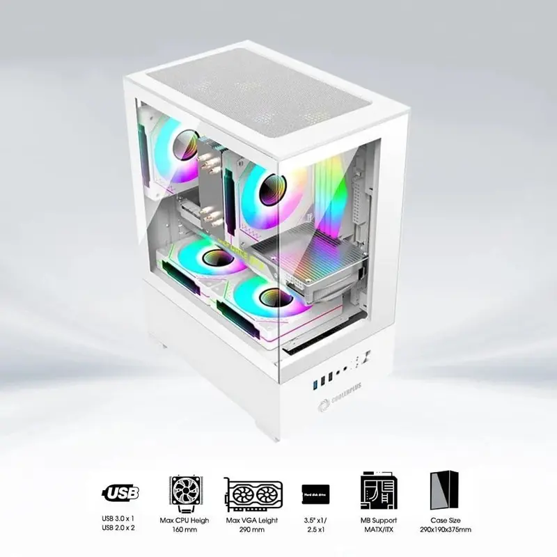 CASE MÁY TÍNH KÍNH CƯỜNG LỰC COOLERPLUS MÀU TRẮNG pc cá bể thùng  pc khung 0