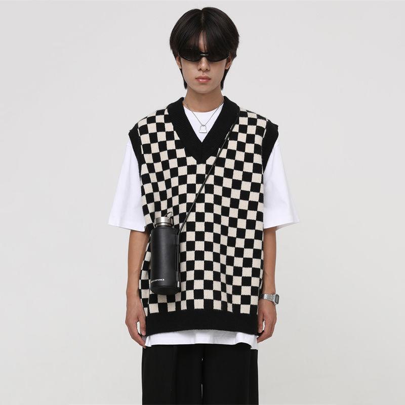 Áo Vest Dệt Kim Kẻ Sọc Cổ Chữ V Cho Cặp Đôi, Áo Len Ins Thu / Đông, Áo Khoác Dệt Kim Phong Cách Học Viện, Áo Vest Không Tay Phong Cách Hàn Quốc, Áo Vest Rộng Cho Nam, Áo Len Ca Rô, Áo Vest Dệt Kim Cho Nam