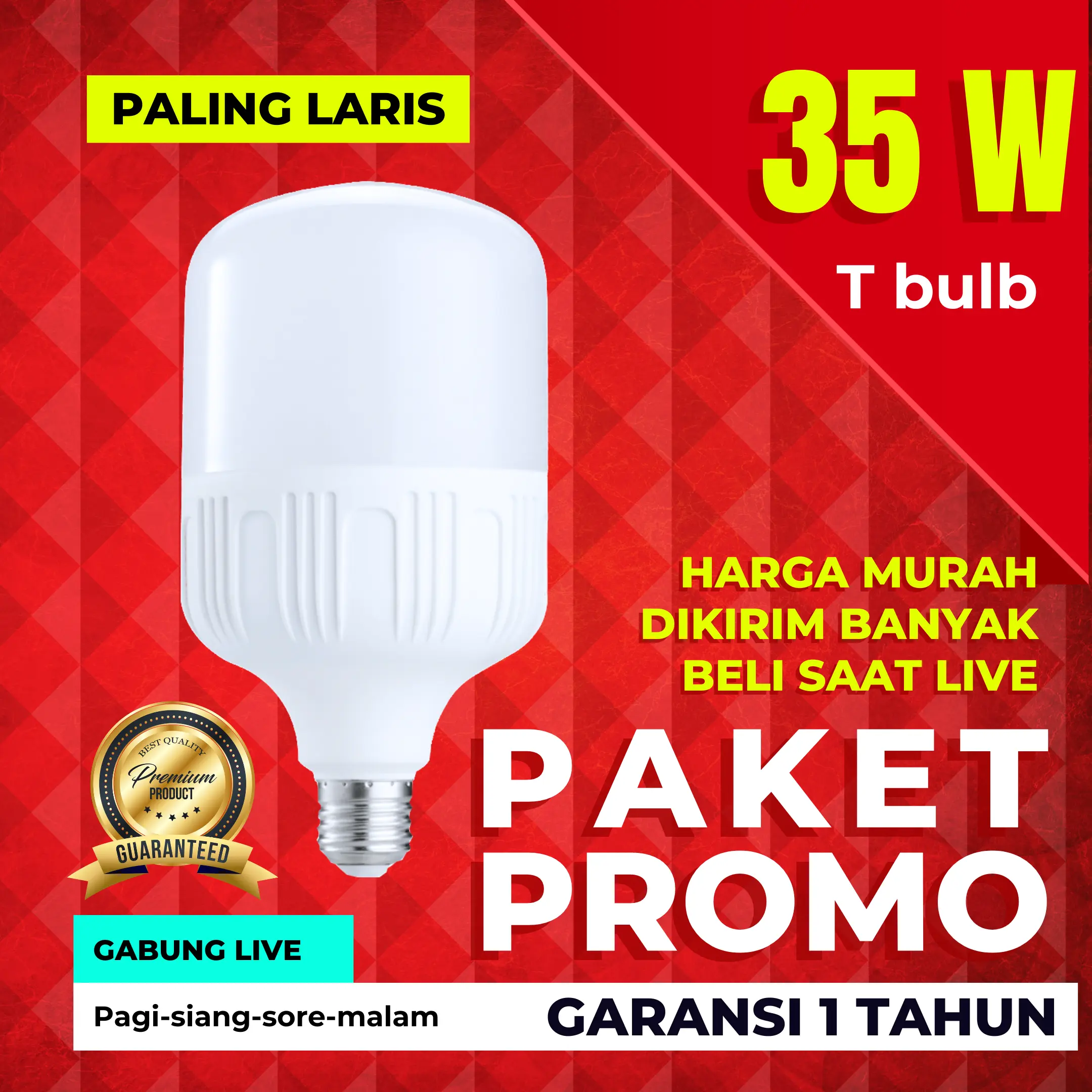 Paket Lampu 35 Watt Merdeka T random 3150 lumen 6500k Cool Daylight 15.000 jam Low Voltage 85-240v