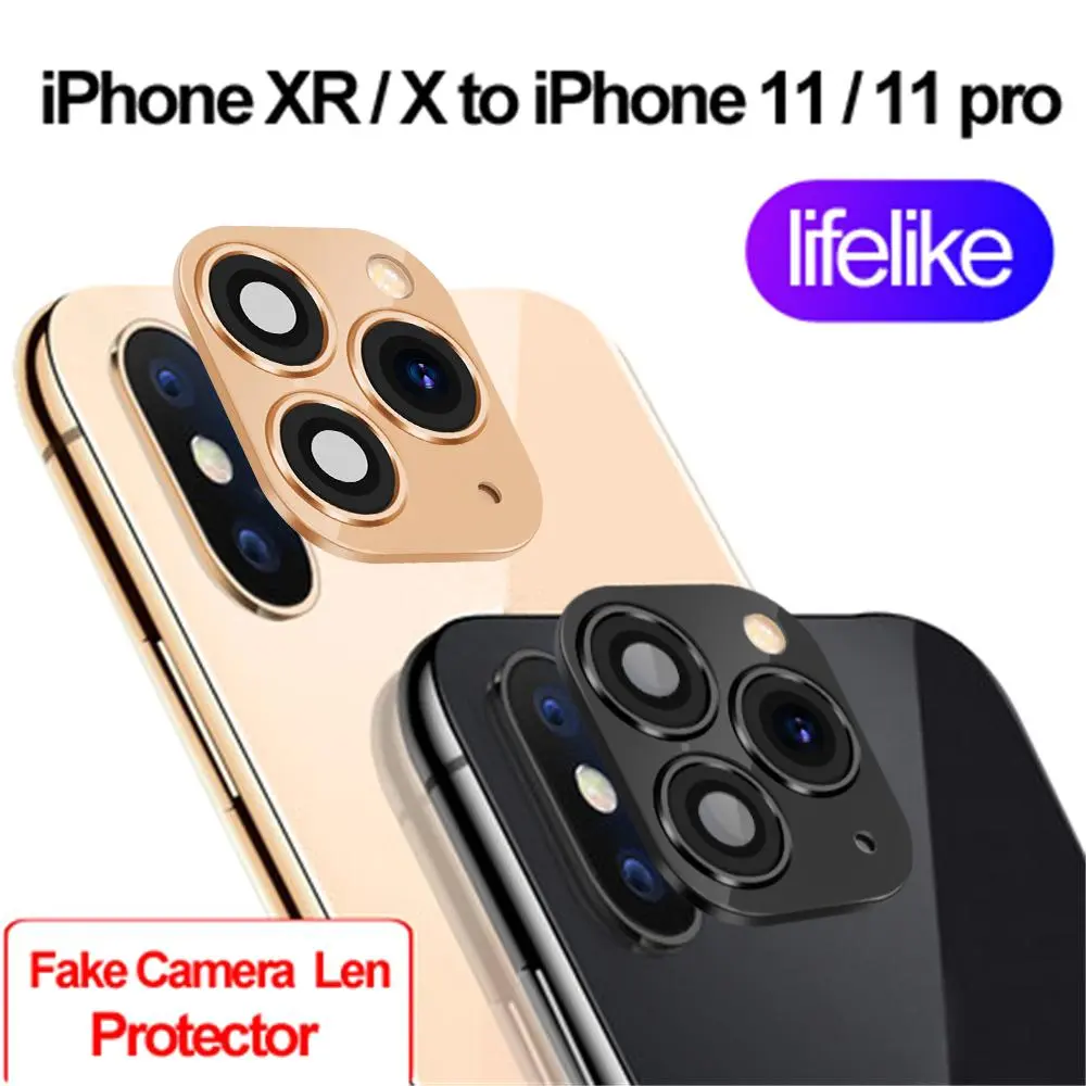 Sokongan kaca untuk mudah alih, pelekat kanta kamera palsu, penutup Sarung untuk iPhone XR X hingga iPhone 11 Pro Max, perubahan saat kilat
