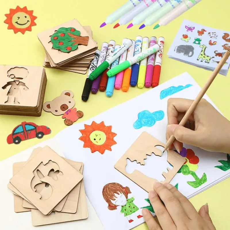 Random Style Wooden Drawing Stencils, 20pcs/set DIY Painting Template Stencils, Art Supplies for Students Drawing Handmade Craft, Educational Material, DIY Craft Kit 4