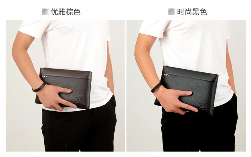 Product Introduction of Kangaroo Men's Handbag Fashionable Casual Large Capacity Clutch Male Clutch Male Clutch Soft Leather Envelope Bag Men's Bag 14