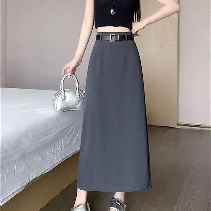 Chân váy midi dáng dài kèm đai chân váy công sở thời trang dễ phối đồ năng động phong cách Hàn Quốc 2
