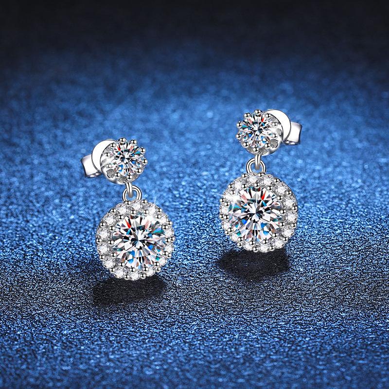 S925 Sterling Silver Moissanite Earrings Simple Temperament round Bag Earrings D Color 1 Karat Moissanite Earrings 1