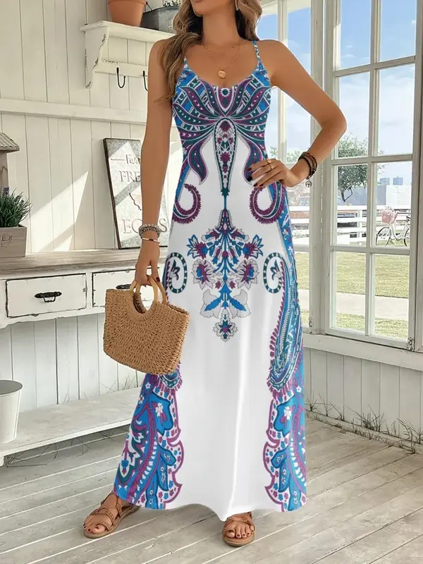 Women's Paisley Print Cami Dress, Elegant Sleeveless Maxi Dress for Party Holiday Vacation, Ladies Summer Clothes 2