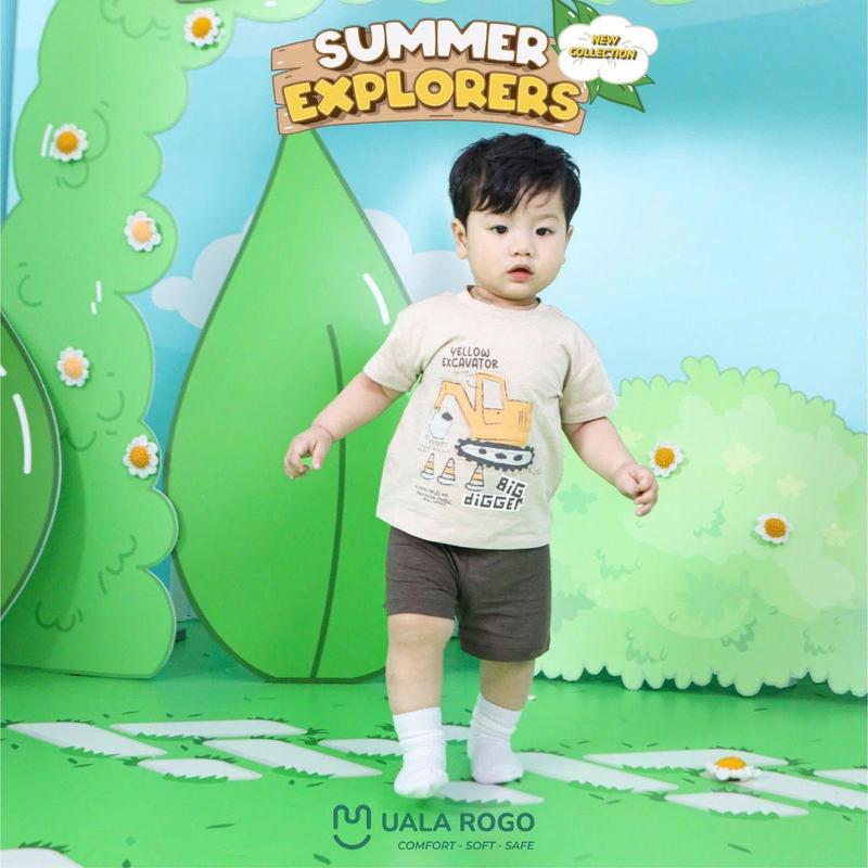 Product Introduction of Đồ bộ bé trai bé gái Ualarogo cộc tay mặc nhà 1-5 tuổi vải Cotton Sớ Gỗ thấm hút co giãn mềm mại 3829 54