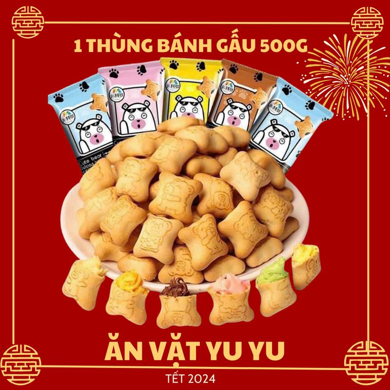 1 thùng bánh quy gấu mix nhiều vị 500G Socola Ăn Vặt Snack Food