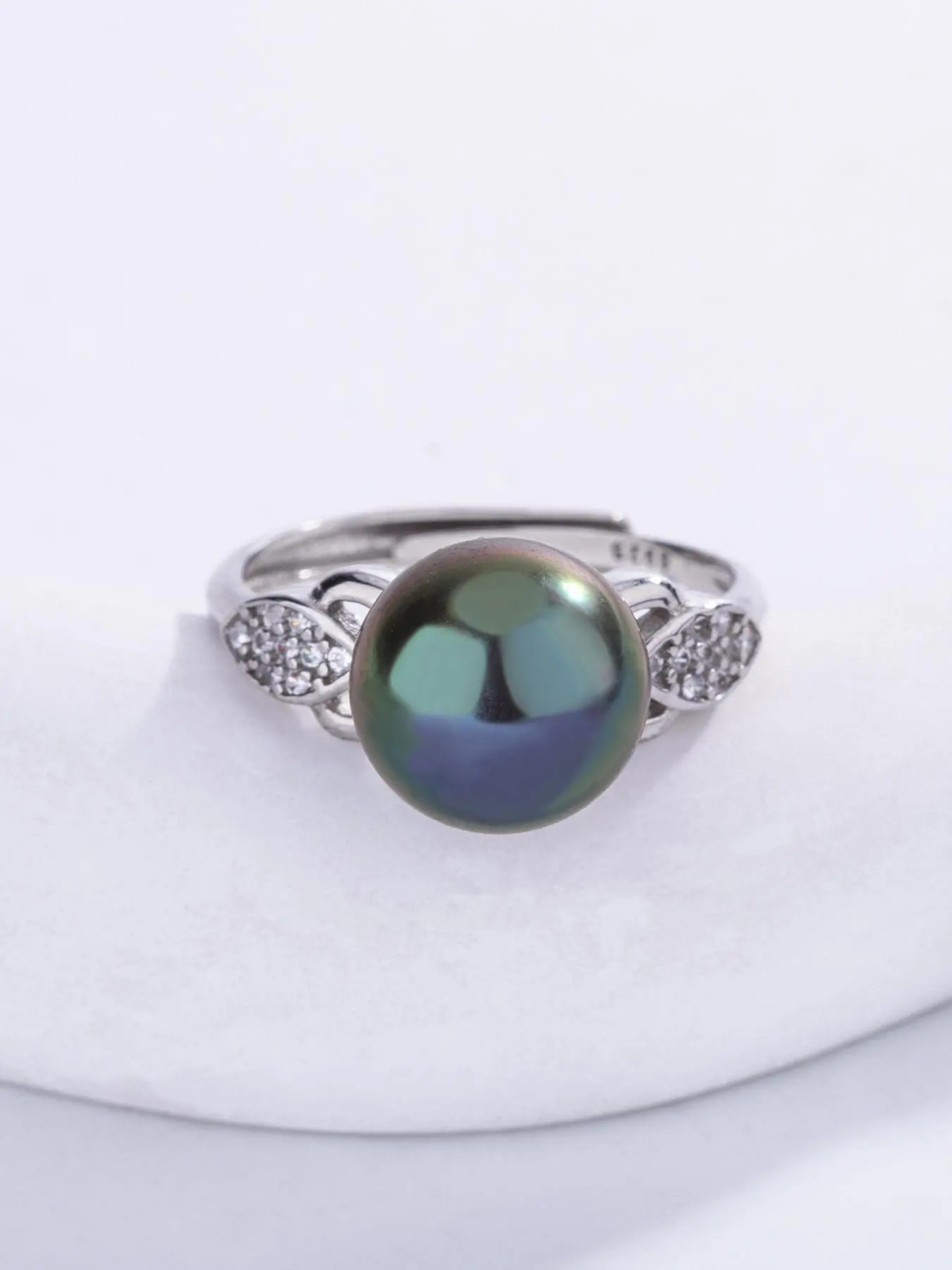 Natural Freshwater Black Pearl Decorated 925 Sterling Silver Ring, Elegant Adjustable Ring for Women & Girls, Trendy All-match & Exquisite Jewelry for Birthday Gift