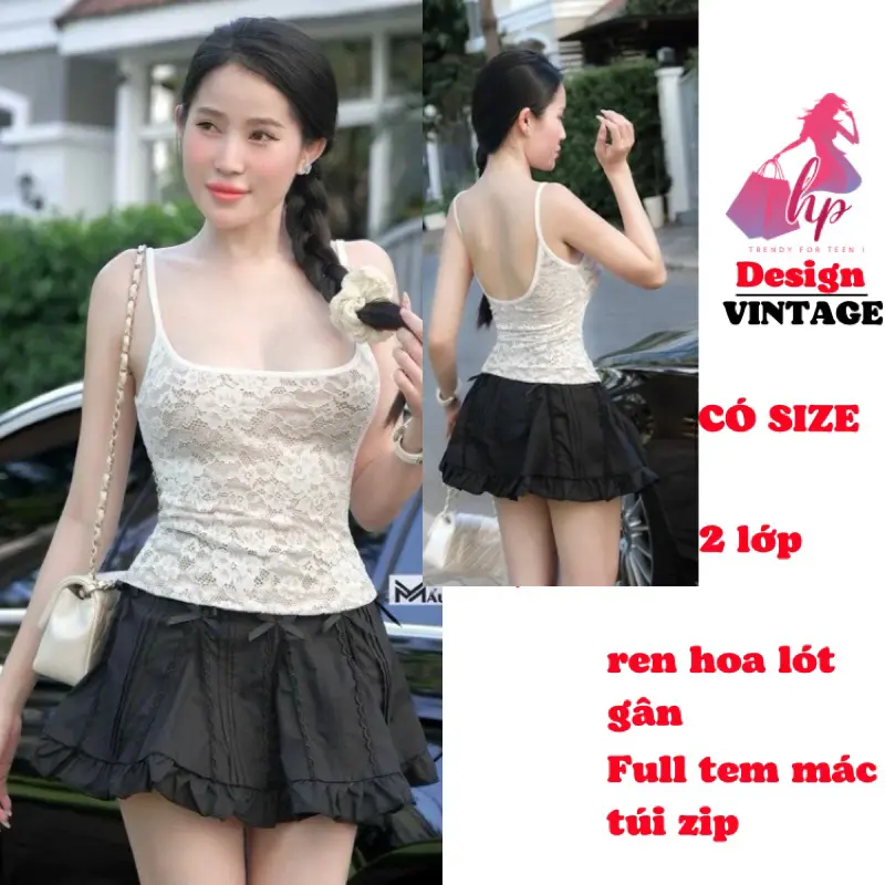 Áo hai dây ren hoa ôm body không mút, áo kiểu nữ 2 dây mùa hè tôn dáng sang chảnh đi chơi G900 Nhung Women Top Kem Màu Đen Thun