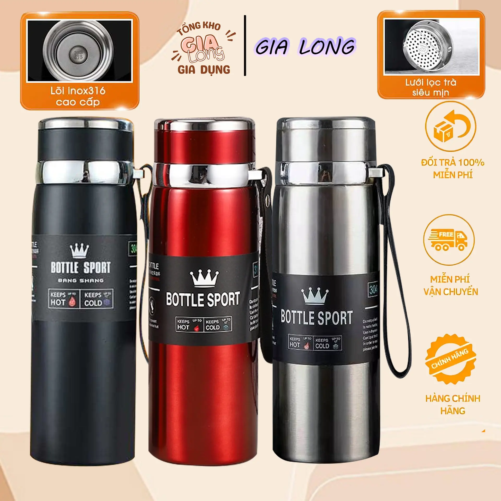BÌNH GIỮ NHIỆT BOTTLE SPORT 1L- Bình giữ nhiệt Bottle Sport 1000ml inox cao cấp