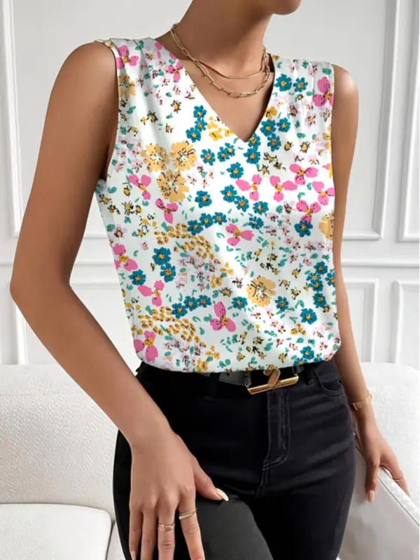 Women's All Over Floral Print Tank Top, Casual Sleeveless Top for Summer, Ladies Clothes for Daily Wear 0