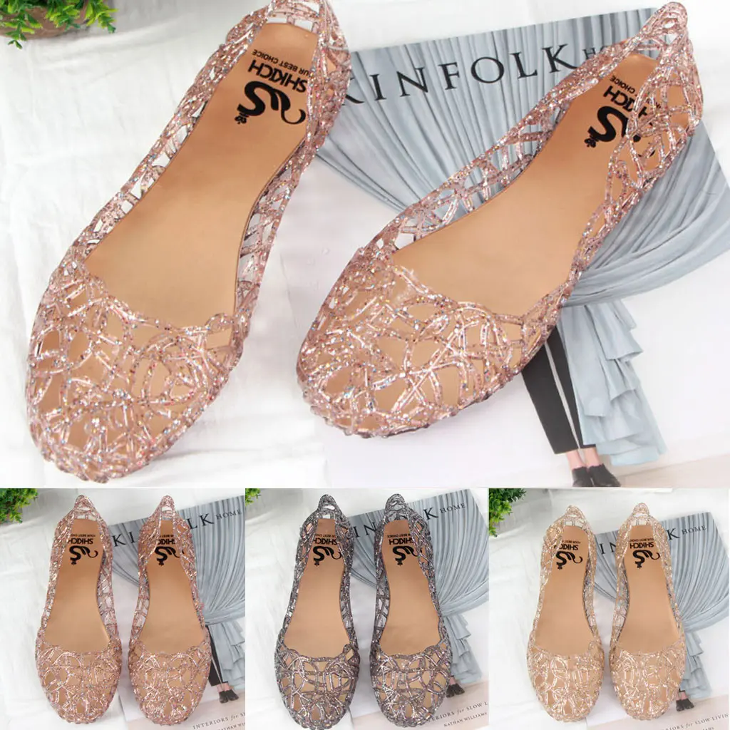 Fashion Women Beach Sandals Summer Casual Jelly Outdoor Shoes Sandals Hollow Out Mesh Flats Lady Girl Breathable Slipper