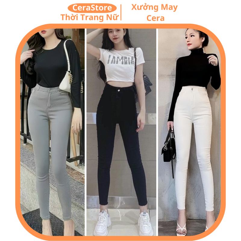  Quần Jean Nữ Dài Ống Ôm Cạp Cao Chất Kaki Giấy Co Dãn Quần Nữ Chất Bò Giấy Co Giãn Form Skinny Ôm Pants Denim 