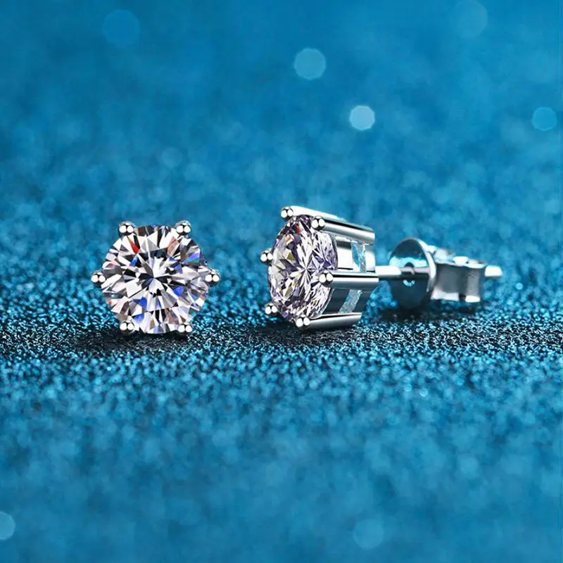 S925 Silver Stud Earrings Moissanite Earrings Classic Six-Claw Stud Earrings Platinum Plated Elegant and Simple Earrings Moissanite Stud Earrings