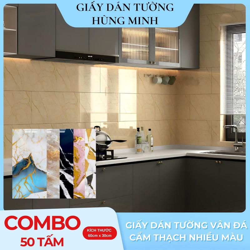 [ COMBO 50 Tấm ] GIấy Dán PVC Vân Đá Nhiều Màu Tráng Gương Loại Cao Cấp Có Sẵn Keo Dán Tiết Kiệm, Chống Nước, Chống Cháy KT 30*60cm Vietnam Chống tĩnh điện x op Vietnam Chống khói
