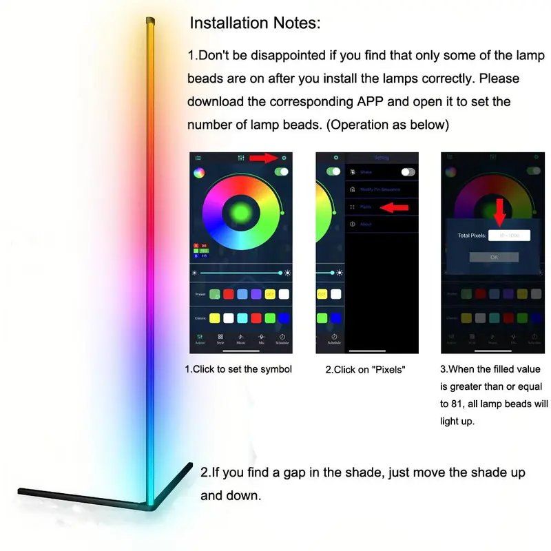 USB Powered LED Floor Lamp, RGB Color Changing LED Light with APP & Remote Control, Bluetooth-compatible Music Sync Ambient Lights For Home Gaming Room Decor 3