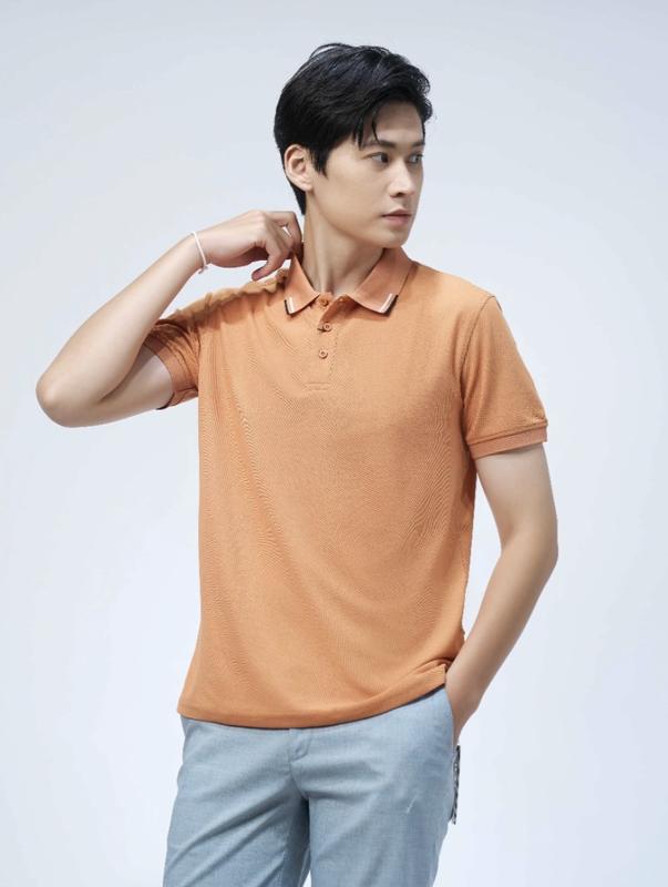 Áo thun polo nam có cổ bẻ OWEN dáng body fit màu cam vải cafe cao cấp mềm mát Menswear