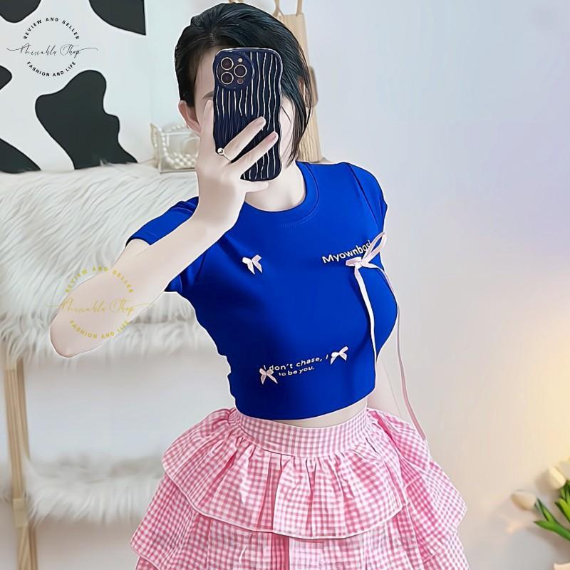 Product Introduction of Áo Croptop Borip Basic Ôm Body In Chữ "I Don't Chase" Đính Nơ Dài, MLS11, Women Thun Sen Sò Hoa Sen Trắng Kem Tre Cổ Tròn Dáng Ngắn 36