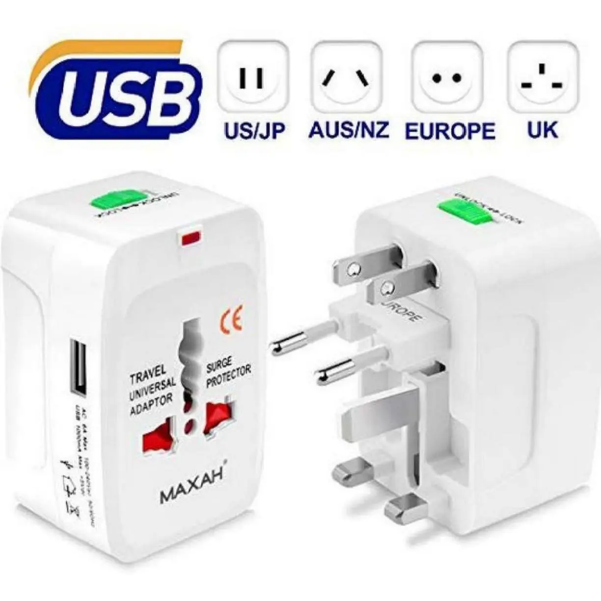 All-In-One Universal Travel Adapter Shell Made Of ABS Material Conductor Made Of Copper Compact Size Easy To Carry Plug And Play With Overvoltage Protection Automatic Overload Protection Flame Retardant Safety Protection Suitable For Home Office Travel