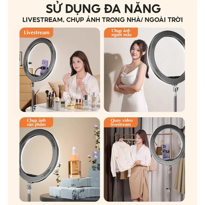 Đèn Livestream Size 26 30 33 36 cm và Chân 2m1 Hỗ Trợ Chụp Ảnh, Make Up Trang Điểm, Quay tiktok... Phụ Kiện Selfie Led 4