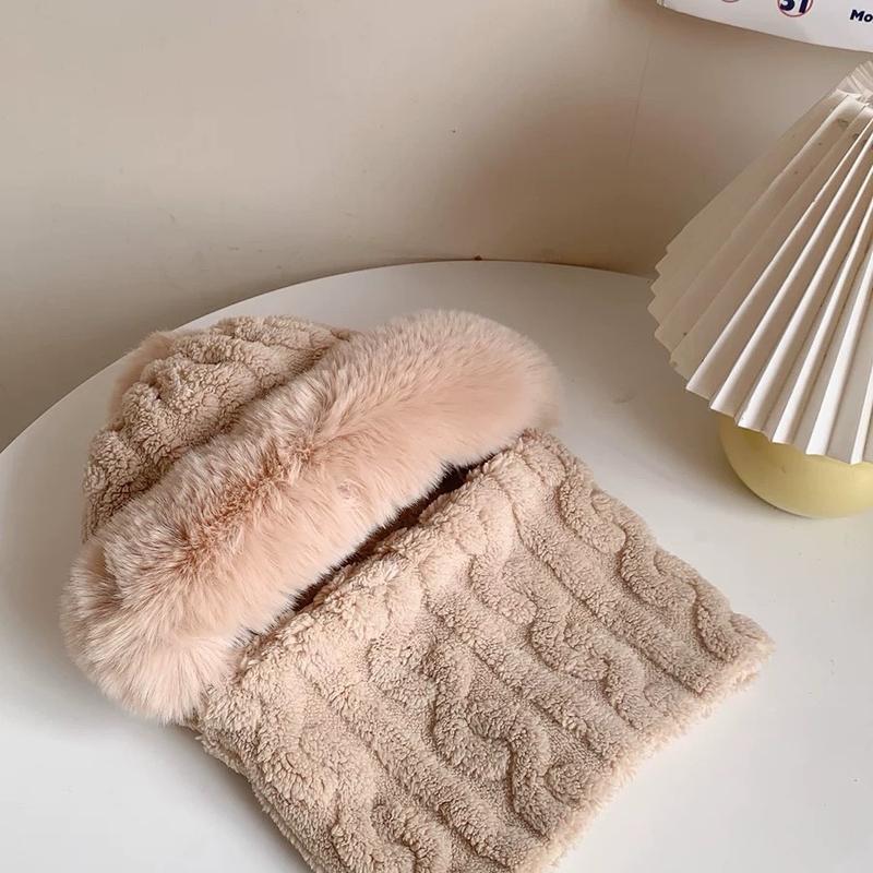 Mũ Len Chùm Đầu Kèm Khăn Quàng Cổ Và Khẩu Trang Lông Mềm Mịn Kèm Quả Bông Dễ Thương khan  quang Women Hat Cap