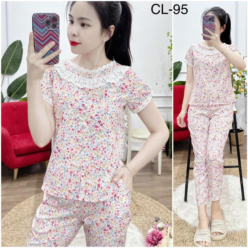 Đồ bộ cộc tay + lửng phối ren tròn hoa 4 màu