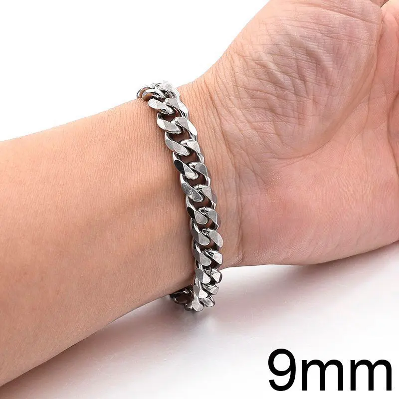 Vòng Tay Nam Dây Chuyền Xích Hợp Xu hướng Hàng Mới Về, Phong Cách Cổ Điển, Dây Chuyền Rộng 3 / 5 / 7 / 9Mm, Thích Hợp Cho Nam Và Nữ, Tuyệt Vời Làm Quà Tặng 4
