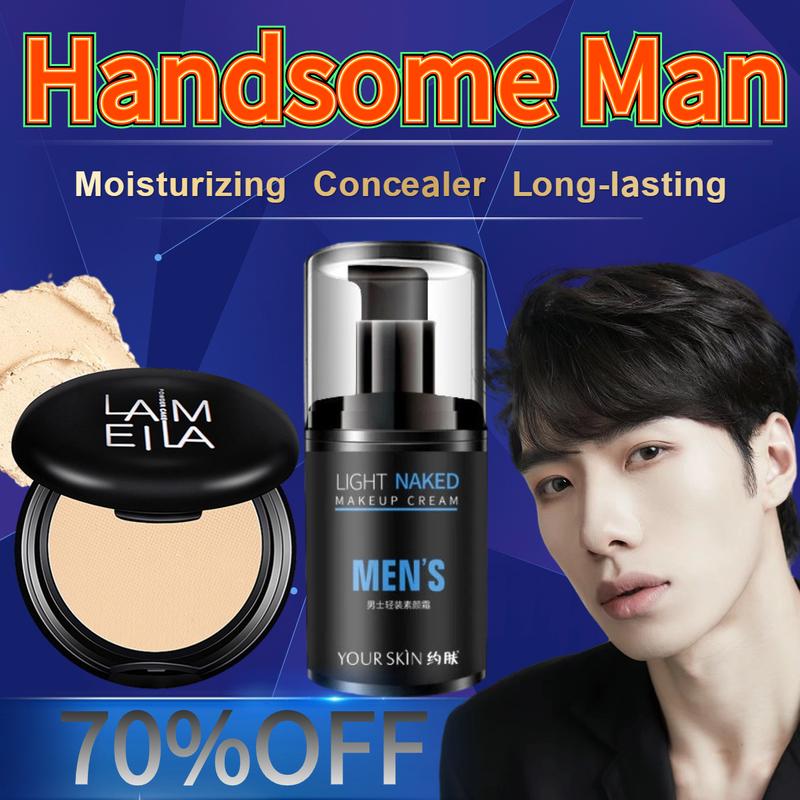 YOURSKIN-Bộ Trang Điểm Cho Nam, Kem Chăm Sóc Da Tự Nhiên Và Lâu Dài, Kiểm Soát Dầu Dưỡng Ẩm + Bông Che Khuyết Điểm LAMEILA, Không Thấm Nước Và Lâu Trôi, 2 Miếng Son Kem Perfume Cosmetic Phấn Phủ