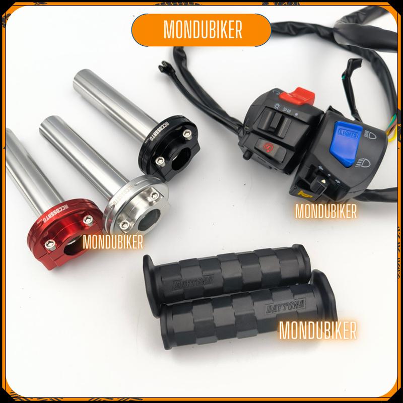Combo cùm tăng tốc ACCOSSANTO VÀ bộ công tắc FZ-V2, kèm bao tay DAYTONA sọc HIGHLIGHT là sản phẩm phụ kiện xe máy được ưa chuộng bởi thiết kế hiện đại, thể thao, phong cách Phụ Tùng