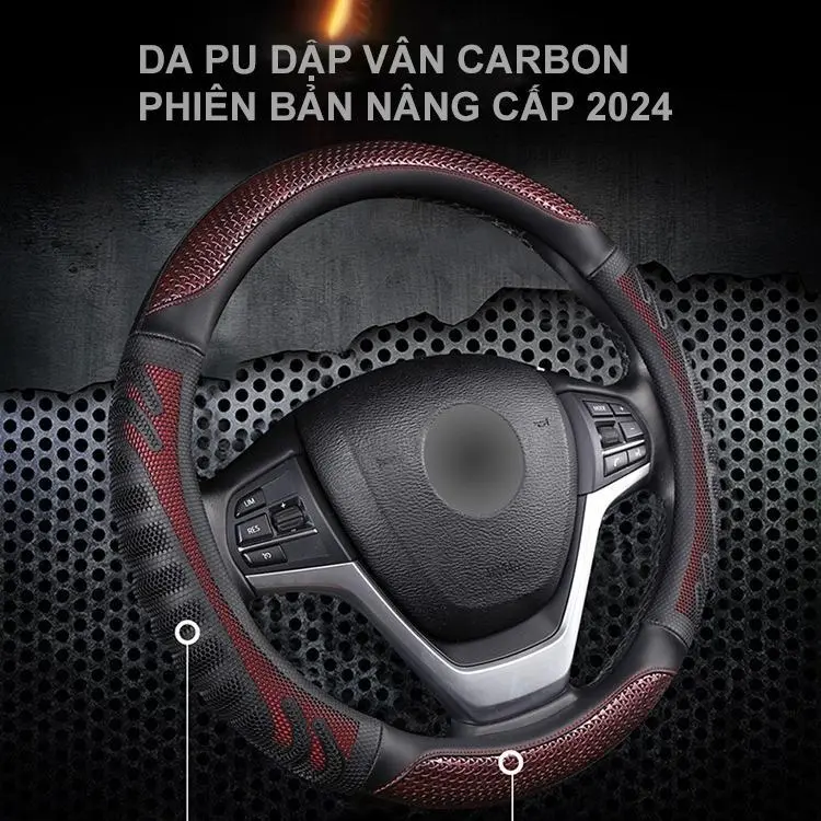 Bọc vô lăng da sợi Carbon in 3D dập nổi hoạ tiết mới nhất 2024 (phiên bản nâng cấp) - Siêu thấm hút mồ hôi tay, chống trơn trượt, êm mềm đầm chắc tay lái 0