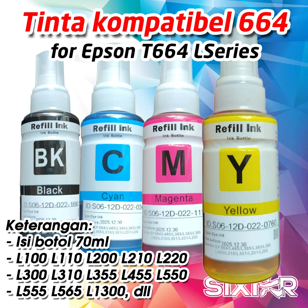 Tinta Refill Epson 664 T664 Printer L-SERIES L100 L110 L120 L130 L200 L210 L220 L300 L310 L355 L360 L365 L455 L550 L555 L565 L1300 Kompatibel Pengganti Original Ori Ink Bottle