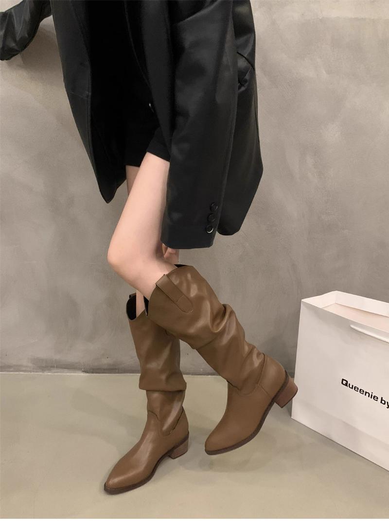 Product Introduction of Bốt Cổ Thấp Gót Chunky, Phong Cách Cọc Cắt Chữ V Màu Nâu Cổ Điển Giày Nữ, Bốt Frye Denim Phương Tây Mũi Nhọn, Thích Hợp Cho Mùa Thu 2024 Shoes Boot Jean 48