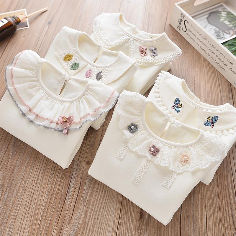 Áo sơ mi lớp cơ sở cho bé gái, quần áo mùa xuân và mùa thu, áo sơ mi cổ búp bê cho trẻ em, áo thun dài tay cho Em Bé gái 2