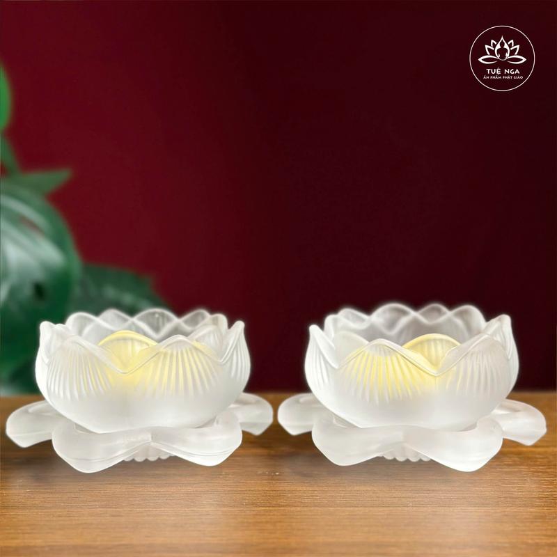 Đế Nến Hoa Sen Lưu Ly Màu Trắng Vàng Xanh - Tuệ Nga