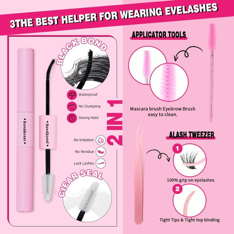Eyelash Extensions Kit, 1 Set Eyelash Clusters with Eyelash Glue & Tweezers & Brush & Eyelash Curler & Makeup Tools, Eye Makeup Accessories, Cosmetic 7