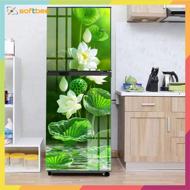 Miếng dán tủ lạnh máy giặt hình hoa sen trắng gồm 4 kích thước chọn lựa mẫu in hình rõ nét keo bám dính tốt Decor Trang Trí Decal Tủ Lạnh Decor Phòng miếng dán miếng dán
