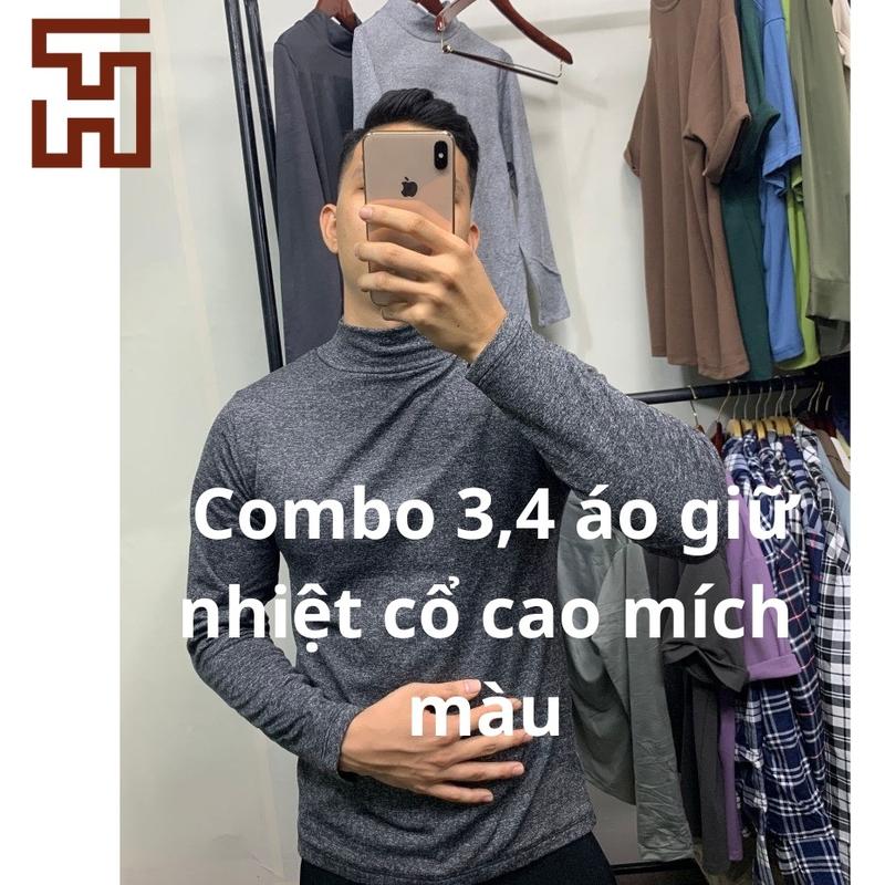 Combo 03,04 Áo giữ nhiệt nam mùa dông cổ cao 3 phân có nót nỉ cotton co dãn 4 chiều giữ ấm tốt Menswear Quần Lót Top Pants Cổ Tròn Đen a ogi