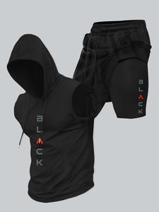 Conjunto de dos piezas para hombre con camiseta sin mangas con capucha y shorts, corte regular, conjunto casual de pulóver con capucha y shorts, conjuntos de dos piezas para uso diario
