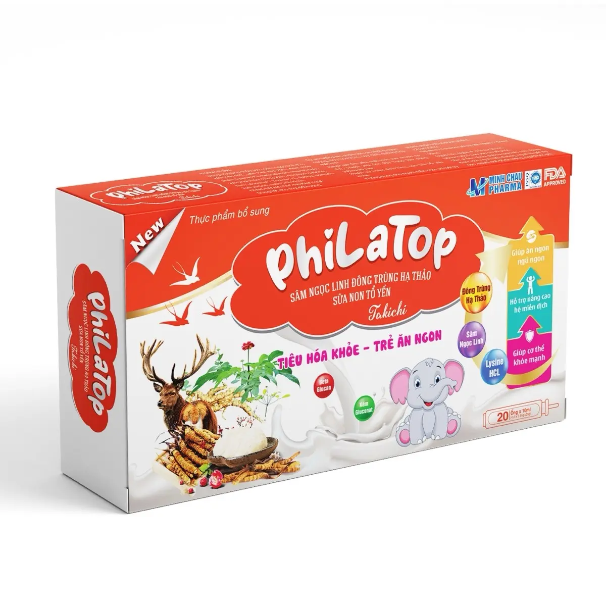 [Mẫu mới] Combo 5 Hộp Philatop Takichi X10 Bổ sung thêm Beta Glucan- Giúp Ăn ngon, ngủ ngon, hỗ trợ nâng cao sức đề kháng và tốt cho hệ tiêu hóa hộp 20 ống