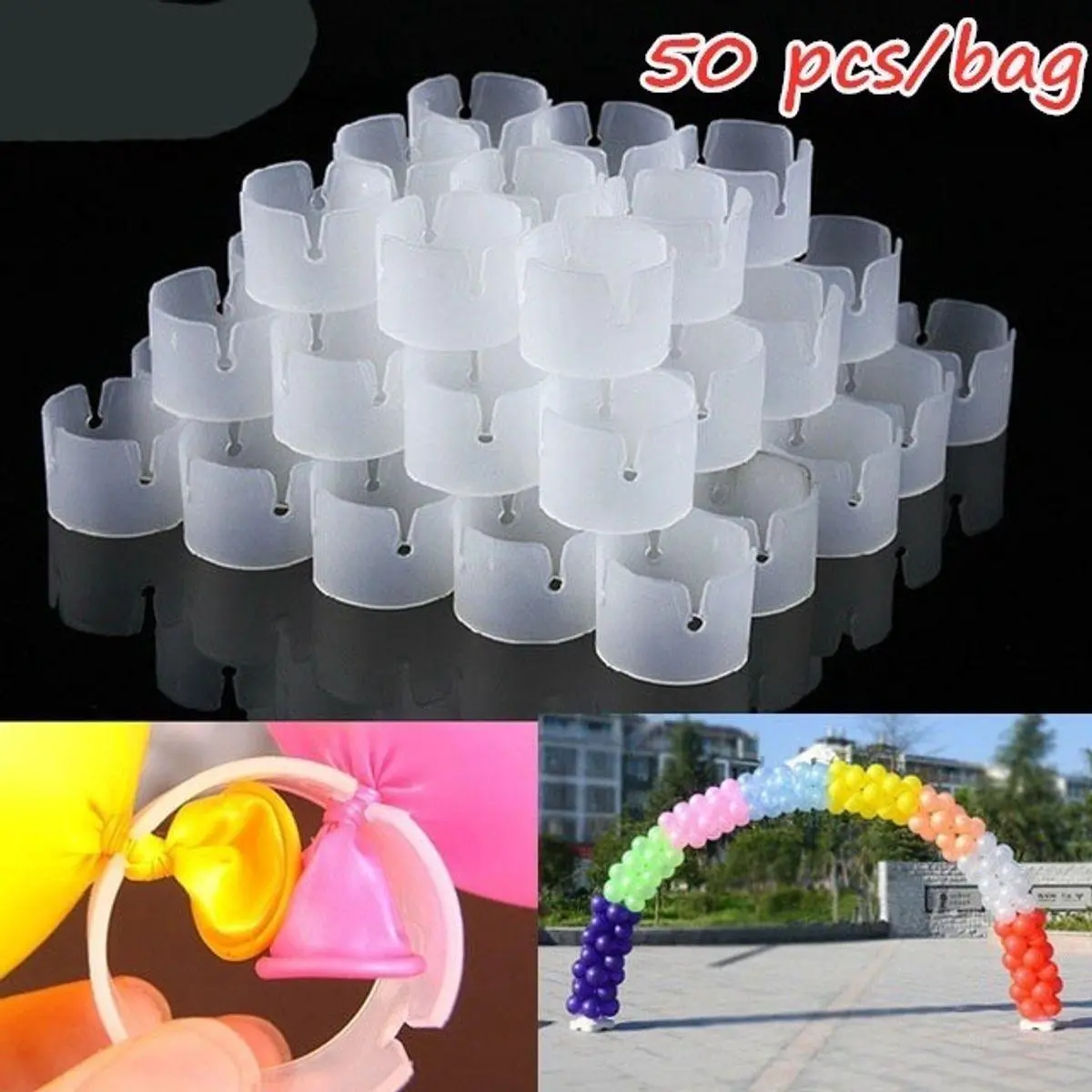 Set 50 vòng kẹp bong bóng hỗ trợ trụ  vòm ,trụ tròn phụ kiện decor trang trí sự kiện tiệc cưới sinh nhật ,lớp học