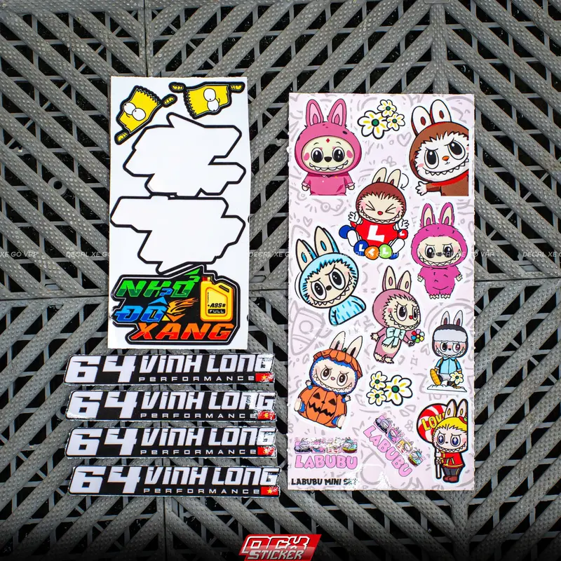 Combo Labubu bao gồm : 04 Tem Tỉnh + 01 Set Sticker Labubu + 3 Tem Chử + 2 Simpson | Không Thấm Nước , Dán Xe , Phụ Kiện , Đa Vị Trí Nhãn Dán 0
