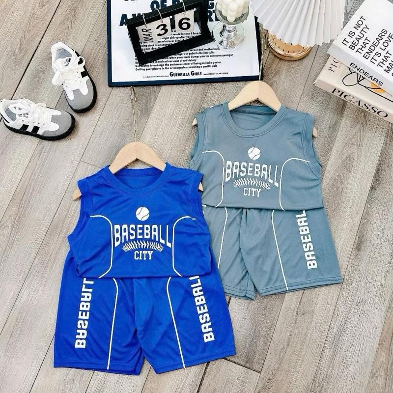 ￼Set bộ quần áo ba lỗ mùa hè dành cho bé trai 14-52kg baseball bóng rổ Chất liệu co dãn thoáng mát 6